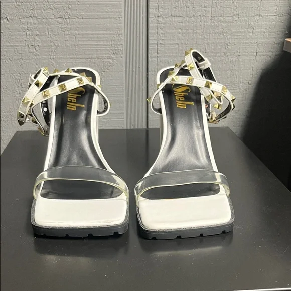SHEIN White Heels with Gold Studs - Picture 3 of 7